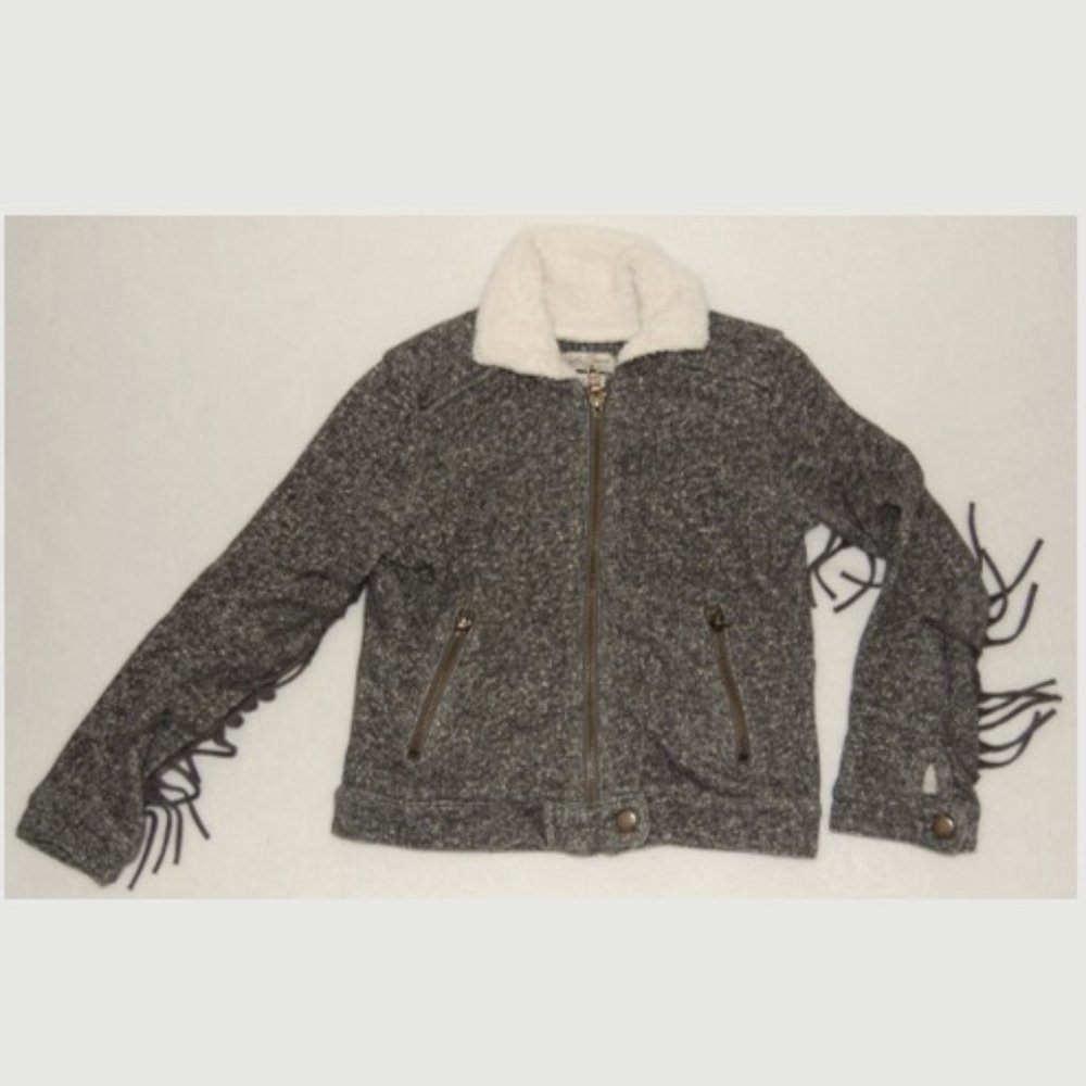 Lucky Brand Girls Size 5, Gray Soft Cotton Jacket with Fringe Sleeves